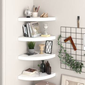 Floating Corner Shelves - 4 pcs High Gloss White | Hipo Market