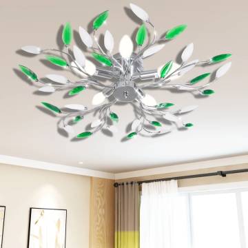 Elegant Green & White Ceiling Lamp with Acrylic Leaves