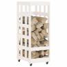 White Log Holder with Wheels - Solid Pine Wood 40x49x110 cm