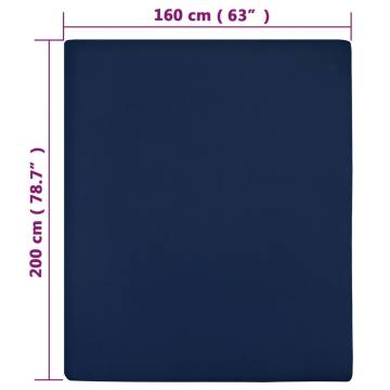 Jersey Fitted Sheets 2 pcs Navy Blue 160x200 cm Cotton | Hipomarket