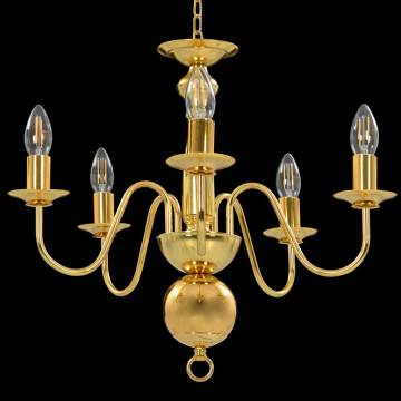 Elegant Golden Chandelier - 5 E14 Bulbs for Home & Commercial Use