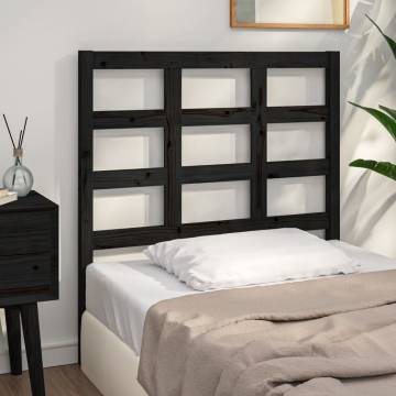 Stylish Black Solid Pine Bed Headboard - 105.5x4x100 cm