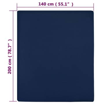 Jersey Fitted Sheets 2 pcs Navy Blue 140x200 cm Cotton - Hipomarket