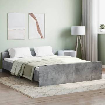 Concrete Grey Bed Frame with Headboard & Footboard 140x200 cm