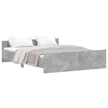 Concrete Grey Bed Frame with Headboard & Footboard 140x200 cm