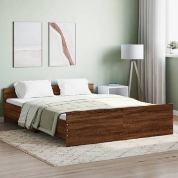 Bed Frame with Headboard & Footboard - Brown Oak 160x200 cm