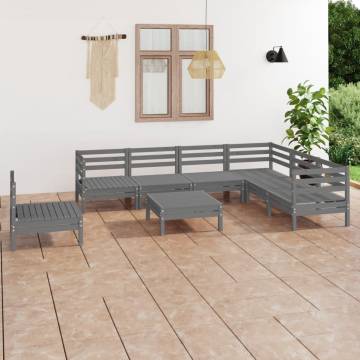 8 Piece Garden Lounge Set - Solid Wood Pine Grey | Hipo Market