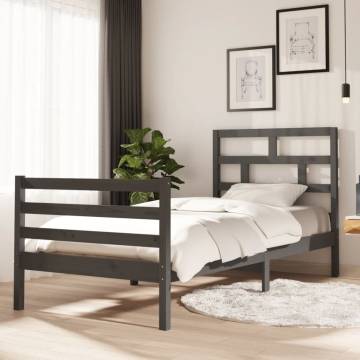 Modern Grey Solid Pine Bed Frame 90x200 cm - Stylish & Durable