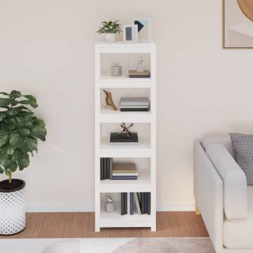 Stylish White Book Cabinet | Solid Pine Wood, 50x35x154 cm