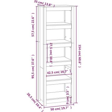 Stylish White Book Cabinet | Solid Pine Wood, 50x35x154 cm