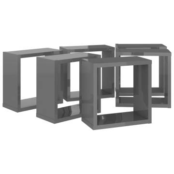 High Gloss Grey Wall Cube Shelves - 6 Pcs Set | Hipomarket