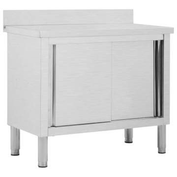 Stainless Steel Work Table with Sliding Doors - 100x50 cm