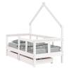 Kids Bed Frame with Drawers - Solid Pine White 70x140 cm