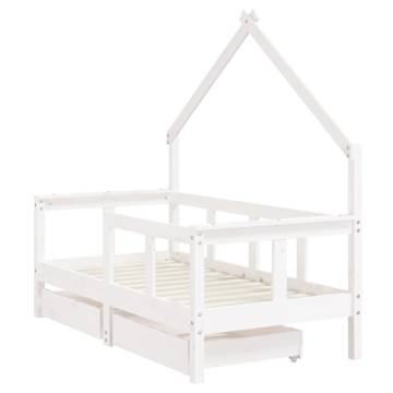 Kids Bed Frame with Drawers - Solid Pine White 70x140 cm