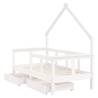 Kids Bed Frame with Drawers - Solid Pine White 70x140 cm