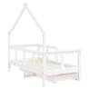 Kids Bed Frame with Drawers - Solid Pine White 70x140 cm