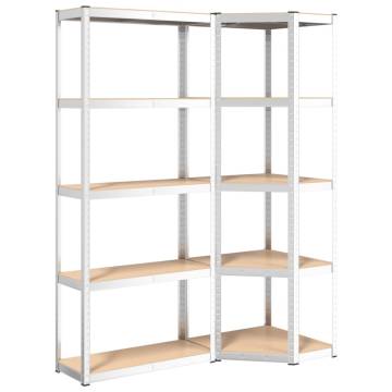 5-Layer Shelves 2 pcs - Silver Steel & Engineered Wood Storage