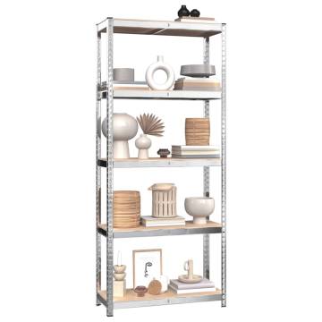 5-Layer Shelves 2 pcs - Silver Steel & Engineered Wood Storage