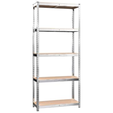 5-Layer Shelves 2 pcs - Silver Steel & Engineered Wood Storage