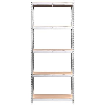 5-Layer Shelves 2 pcs - Silver Steel & Engineered Wood Storage