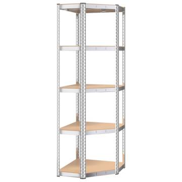 5-Layer Shelves 2 pcs - Silver Steel & Engineered Wood Storage