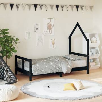 Kids Bed Frame Black 80x160 cm - Solid Pine Wood | Hipo Market