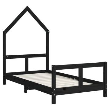 Kids Bed Frame Black 80x160 cm - Solid Pine Wood | Hipo Market