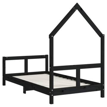 Kids Bed Frame Black 80x160 cm - Solid Pine Wood | Hipo Market