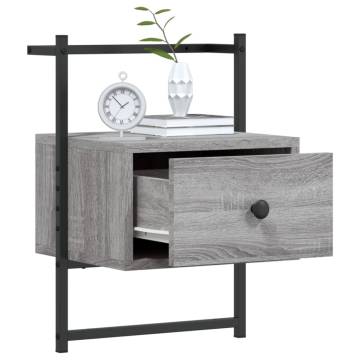 Wall-Mounted Grey Sonoma Bedside Cabinet - 35x30x51 cm