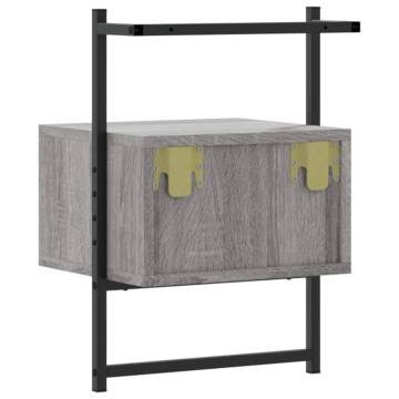 Wall-Mounted Grey Sonoma Bedside Cabinet - 35x30x51 cm