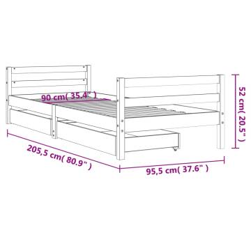 Kids Bed Frame with Drawers | Solid Pine Wood 90x200 cm