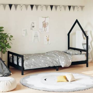 Kids Bed Frame Black 90x200 cm Solid Pine - Fun & Sturdy