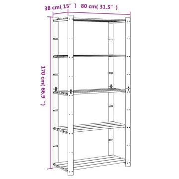 5-Tier Black Pine Storage Rack - 80x38x170 cm | Hipomarket