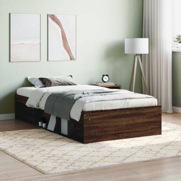 Brown Oak Bed Frame 100x200 cm - Modern & Durable Design