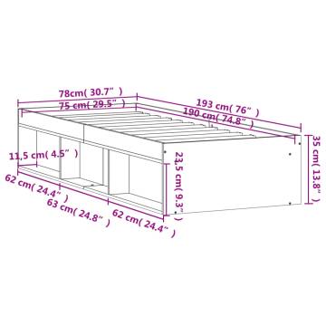 Smoked Oak Bed Frame 75x190 cm - Modern & Practical Design