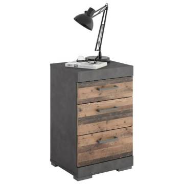 FMD Bedside Table with 3 Drawers - Grey & Old Style