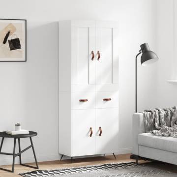 Stylish Highboard High Gloss White - 69.5x34x180 cm