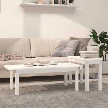 2 Piece Coffee Table Set - White Solid Pine Wood | Hipo Market