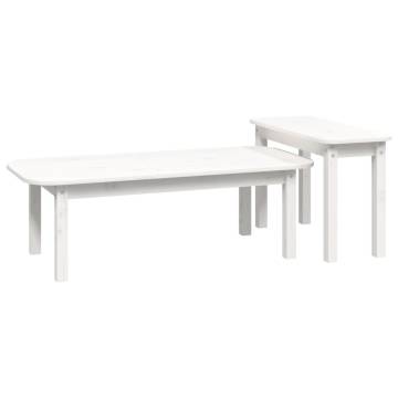 2 Piece Coffee Table Set - White Solid Pine Wood | Hipo Market