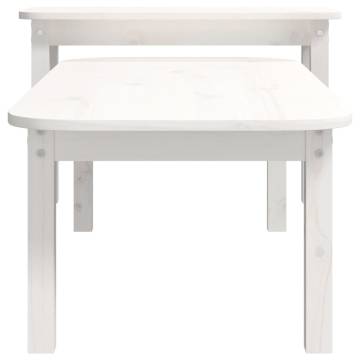 2 Piece Coffee Table Set - White Solid Pine Wood | Hipo Market