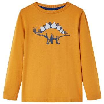 Kids' Long Sleeve T-Shirt - Dark Ochre Dinosaur T-Shirt 140