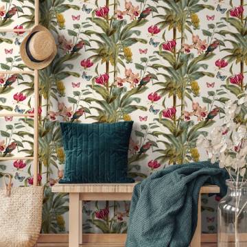 Tropical Palm Wallpaper - DUTCH WALLCOVERINGS | Green & Pink