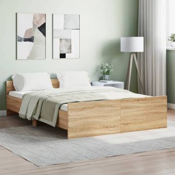 Sonoma Oak Bed Frame with Headboard & Footboard - 140x190 cm