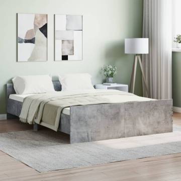 Concrete Grey Double Bed Frame with Headboard & Footboard