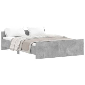 Concrete Grey Double Bed Frame with Headboard & Footboard