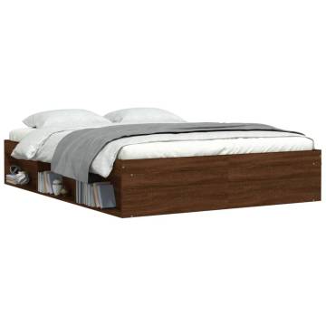 Brown Oak Bed Frame 140x190 cm - Stylish & Durable | HipoMarket