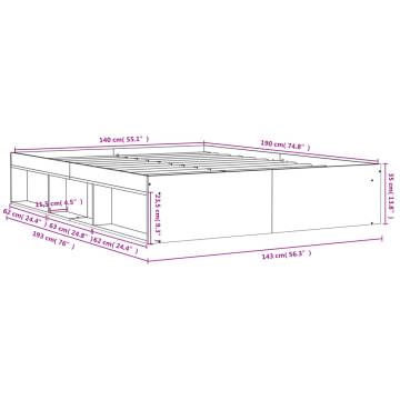 Brown Oak Bed Frame 140x190 cm - Stylish & Durable | HipoMarket