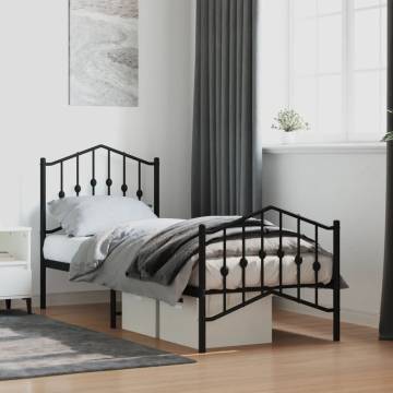 Elegant Black Metal Bed Frame with Headboard & Footboard - 75x190cm