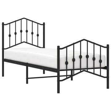 Elegant Black Metal Bed Frame with Headboard & Footboard - 75x190cm