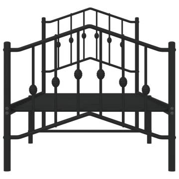 Elegant Black Metal Bed Frame with Headboard & Footboard - 75x190cm